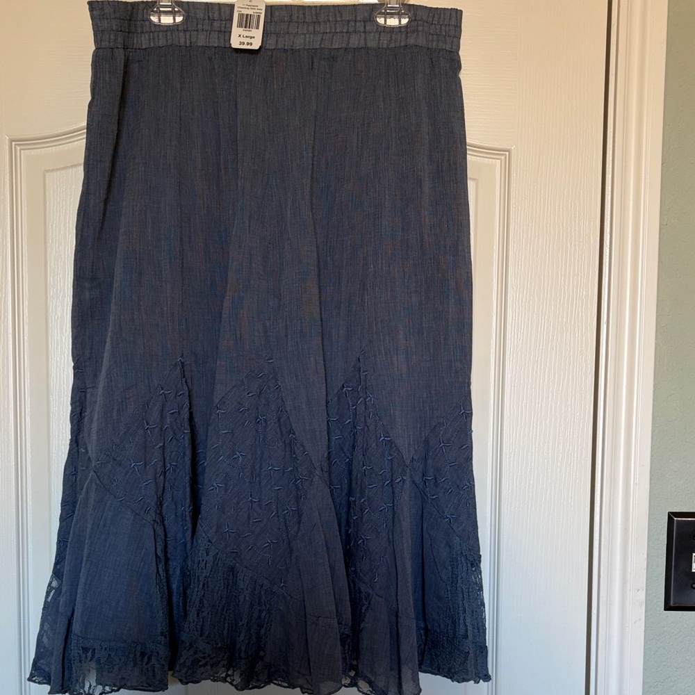 Krazy Kat Denim chambray Blue A-Line Skirt western style lace sz XL NWT NEW